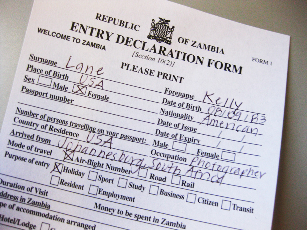 Zambia Entry Declaration Form